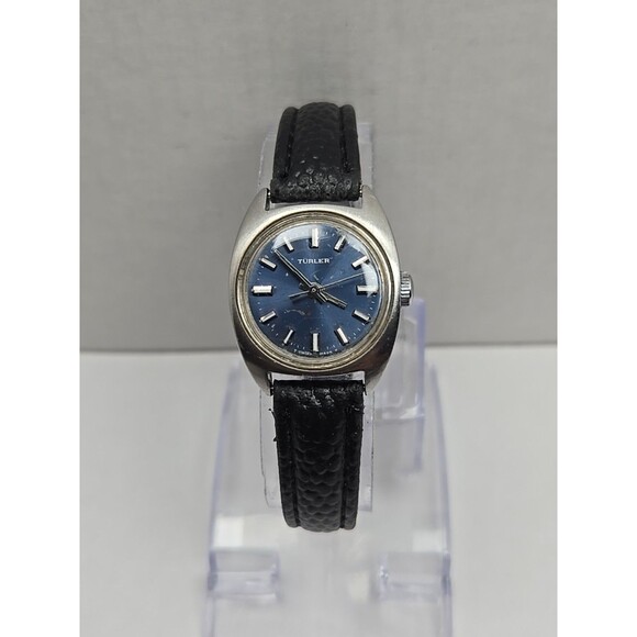 Vintage Turler Swiss Ladies Manual Wind Incabloc Watch Blue Dial 60s Runs - Picture 1 of 11